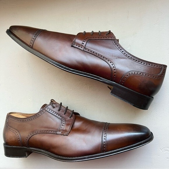 Saks Fifth Avenue Brown Italian Leather Cap Toe Lace Up Oxford Shoes Men’s12 M - Picture 15 of 15